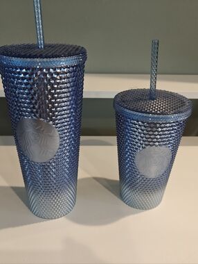 Starbucks 2023 Icy Ombre Blue Silver Venti Studded Tumblers 24 & 16oz. Brand New